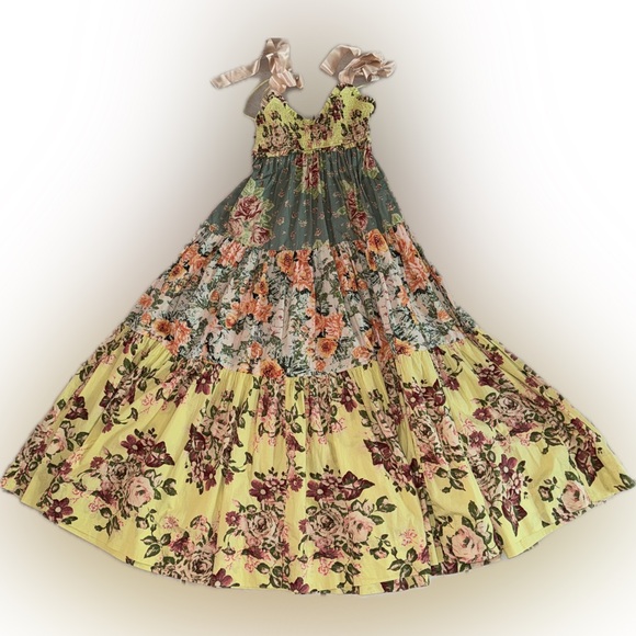 NWOT Free People Bluebell tiered maxi smocked dress in warm flowered combo S - Picture 3 of 6